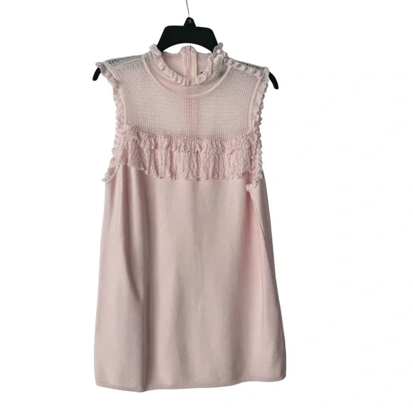 🌴 White House Black Market Pink Sleeveless Ruffled Mesh Blouse - Picture 3 of 6